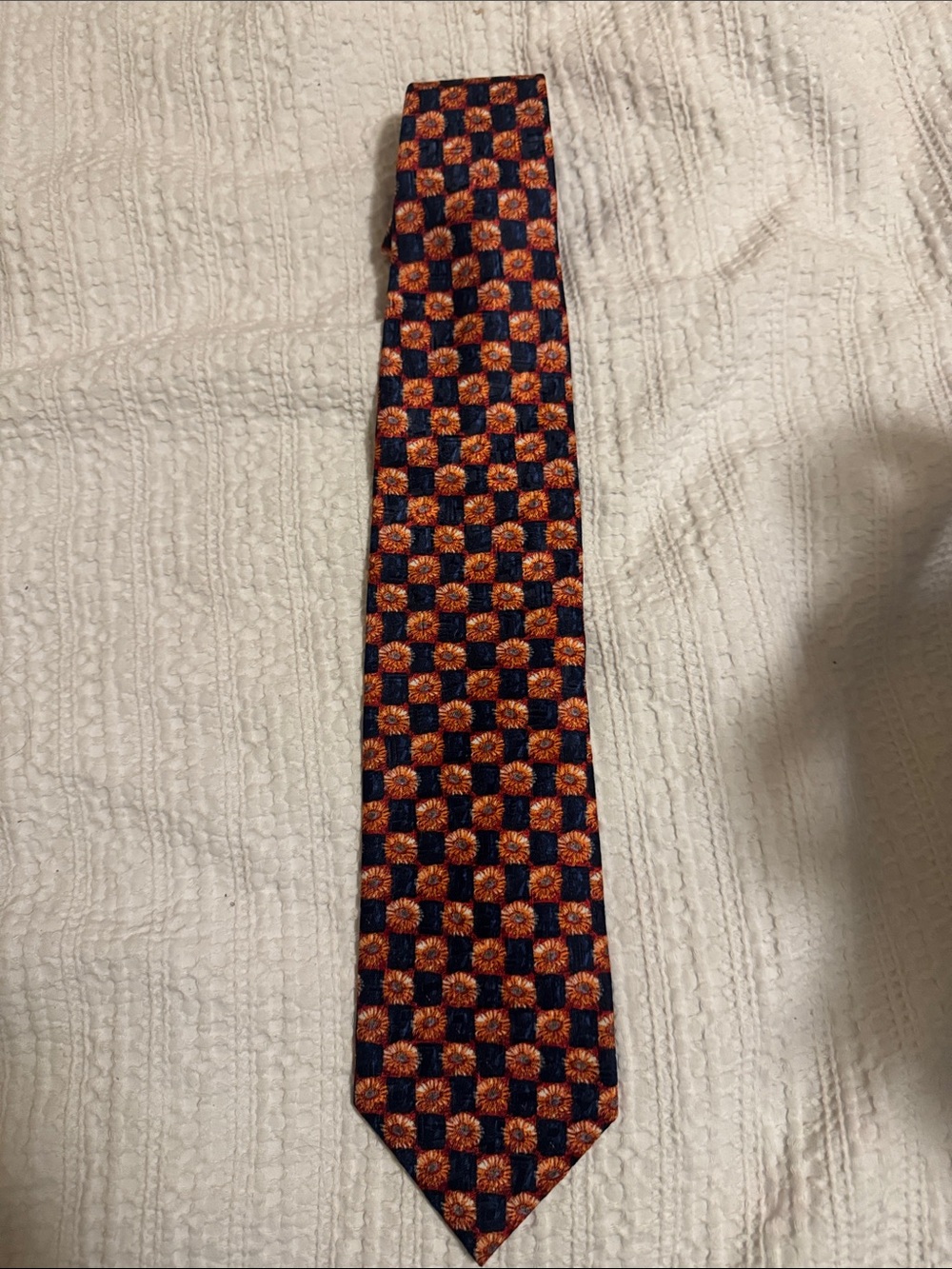 Vintage Ermenegildo Zegna Navy and Orange Geometric Silk Tie.
